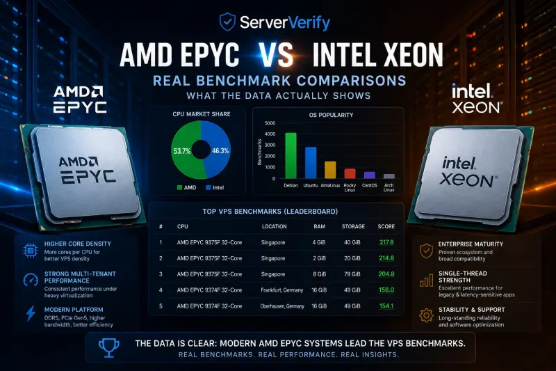AMD EPYC vs Intel Xeon for VPS Hosting: What ServerVerify Benchmark Data Actually Shows